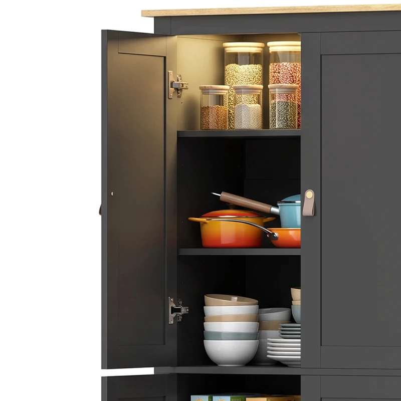 HOMCOM Buffet de cocina, mueble alto de cocina con LED regulable y detector de movimiento, 80 x 40 x 176,5 cm, negro