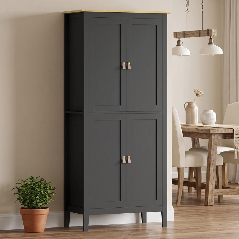 HOMCOM Buffet de cocina, mueble alto de cocina con LED regulable y detector de movimiento, 80 x 40 x 176,5 cm, negro