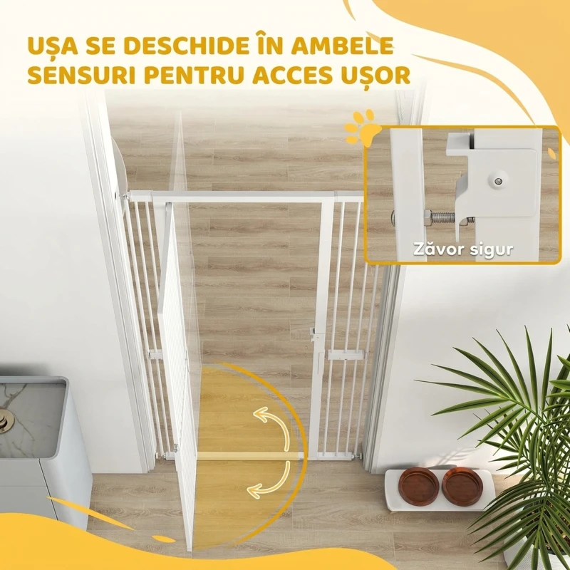 PawHut Poartă pentru Câini și Pisici, Înaltă de 180 cm, Extensibilă de la 77-104 cm, Montaj prin Presiune, Albă