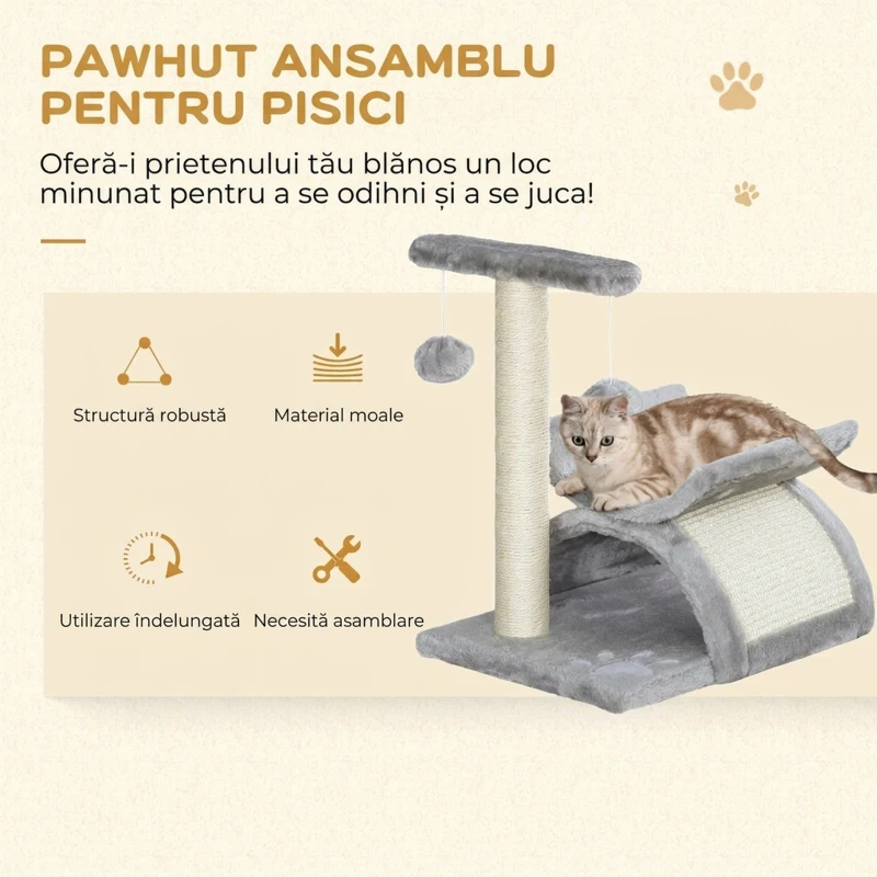 PawHut Ansamblu pentru pisici cu 2 mingii, 40x30x43cm, gri