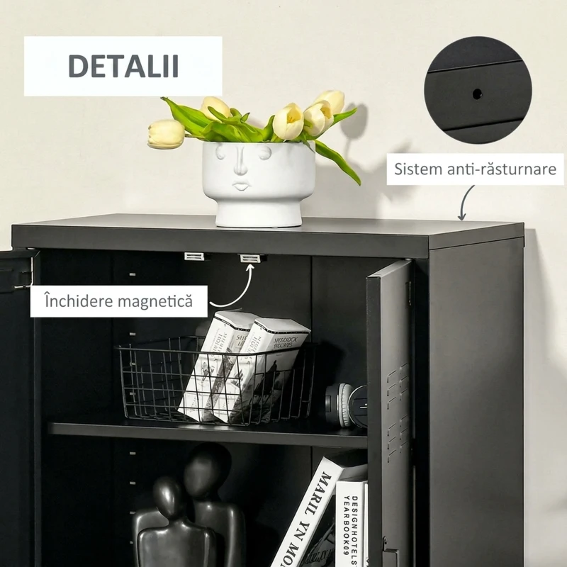 HOMCOM Dulapior Multifunctional cu 2 Usi Stil Industrial, Dulapior Metalic pentru Casa si Garaj - Gri