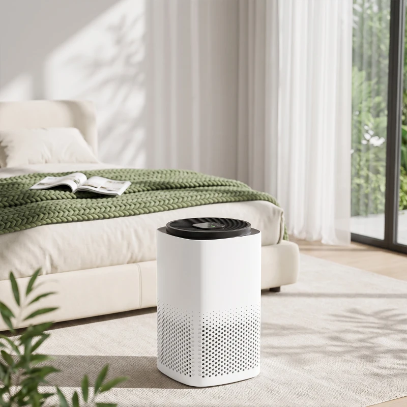 HOMCOM Purificador de Airecon Filtro HEPA hasta 27 m² Modo Sueño/Auto Control App y Voz Silencioso Temporizador Blanco