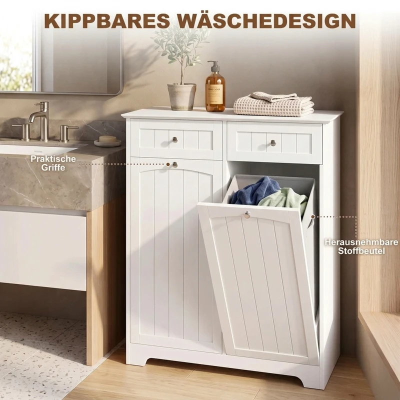 HOMCOM Vrijstaande smalle badkamerkast met lades en wasmand, 78 x 38 x 90 cm, wit
