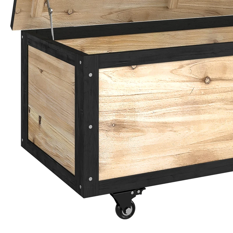 Outsunny Tuinopbergbox, 121 liter, 2 wielen, weerbestendig, metalen frame, natuurlijk hout, 100x50x43 cm