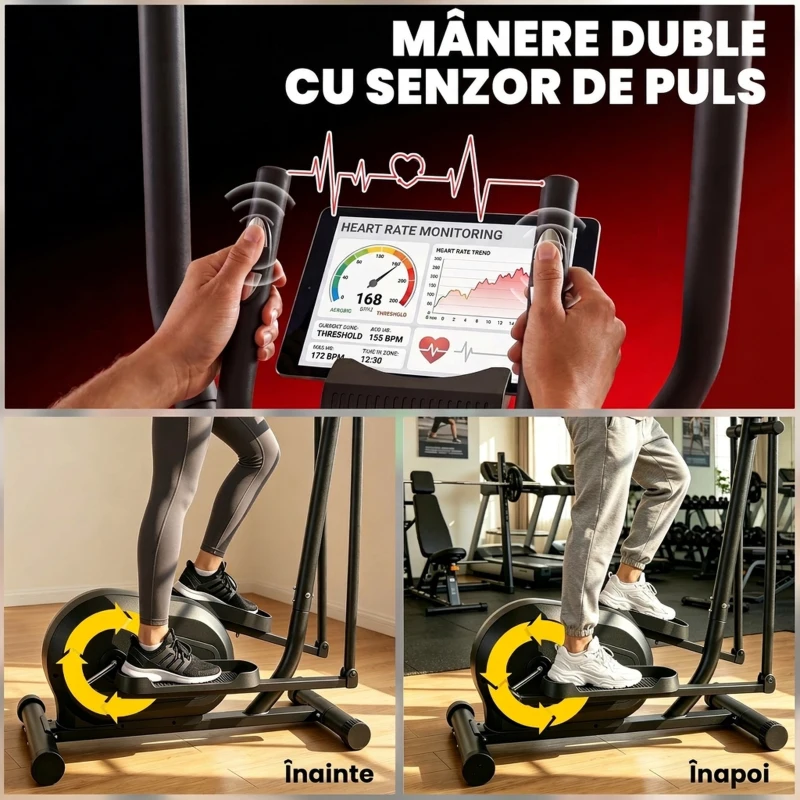 Bicicletă Eliptică SPORTNOW pentru Acasă, Silențioasă și Magnetică, Compatibilă cu Aplicații
