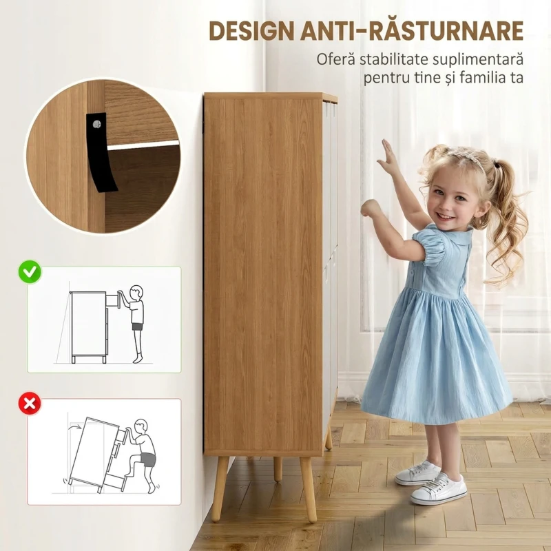 HOMCOM Dulap Pantofar Modern cu 4 Sertare Rabatabile si Raft Reglabil, Organizator de Depozitare pentru Dulap Pantofar de Hol pentru 16 Perechi de Pantofi, Natur