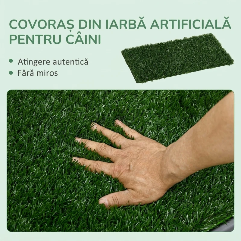 PawHut Toaletă pentru câini cu gazon sintetic, iarbă de schimb și tavă inferioară pentru interior și exterior, 67x41x3.5 cm