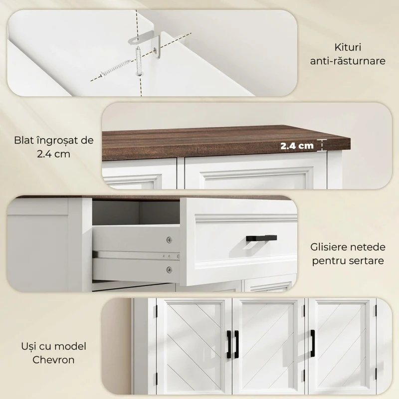 HOMCOM Bufet Dulap Jos pentru Depozitare, MDF, 110 x 35 x 80,5 cm, Alb