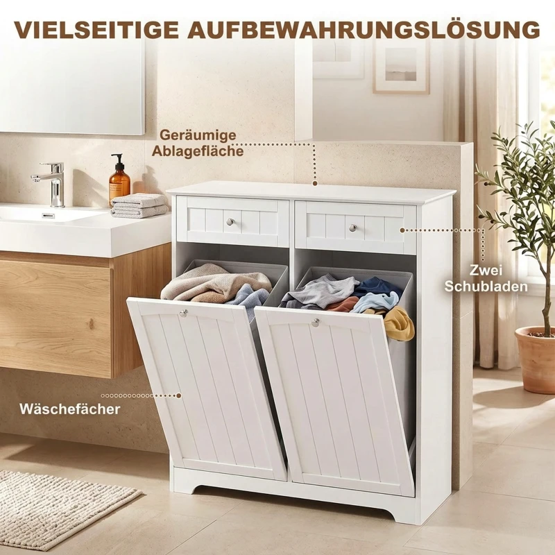 HOMCOM Vrijstaande smalle badkamerkast met lades en wasmand, 78 x 38 x 90 cm, wit