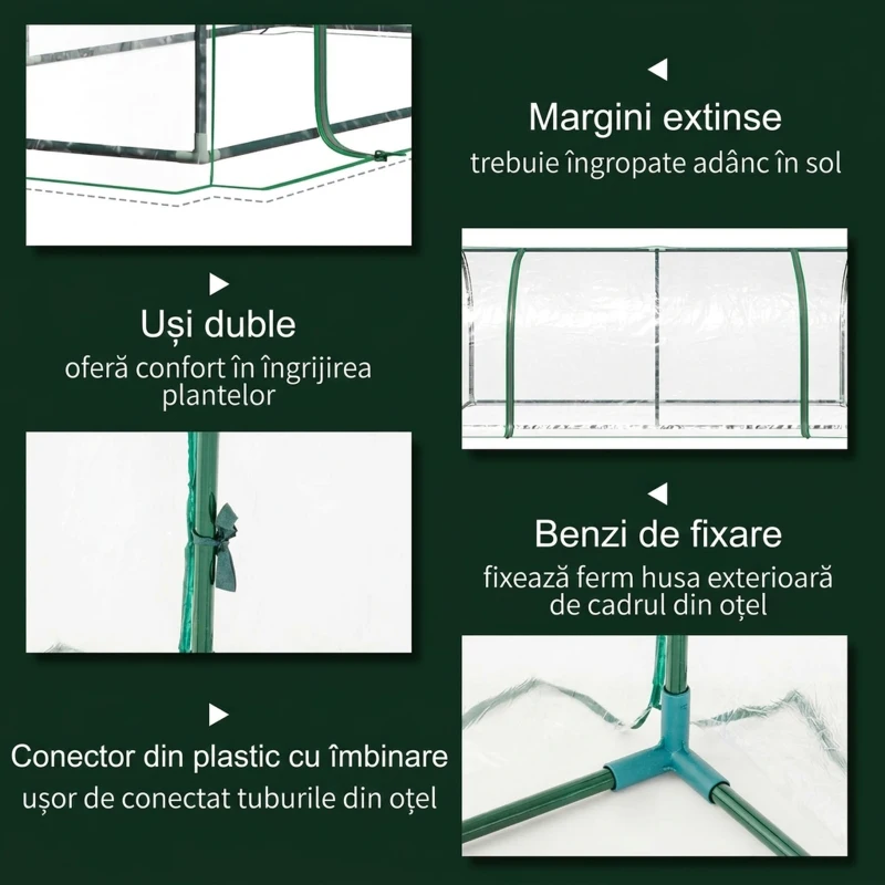 Outsunny Seră de grădină în formă de tunel din oțel cu acoperire din PVC, 200x100x80 cm, transparentă și verde