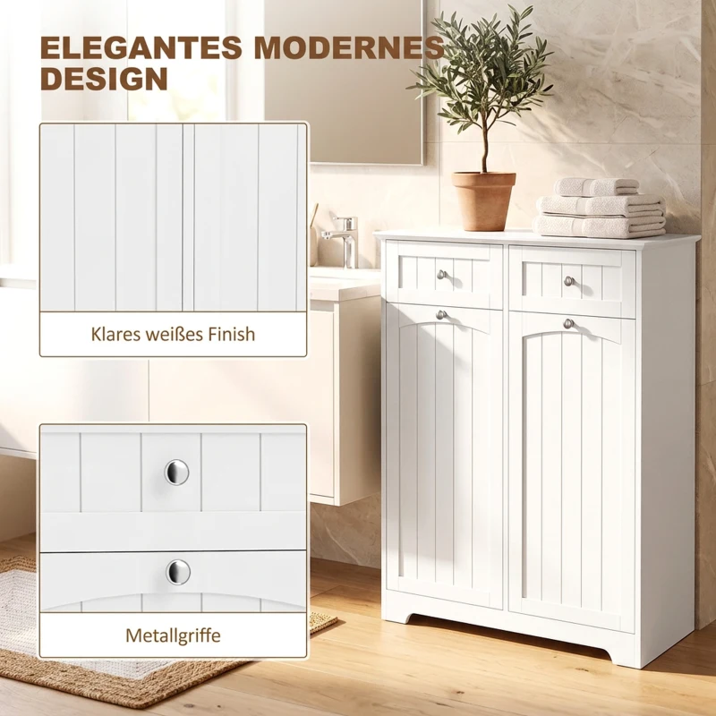HOMCOM Vrijstaande smalle badkamerkast met lades en wasmand, 78 x 38 x 90 cm, wit
