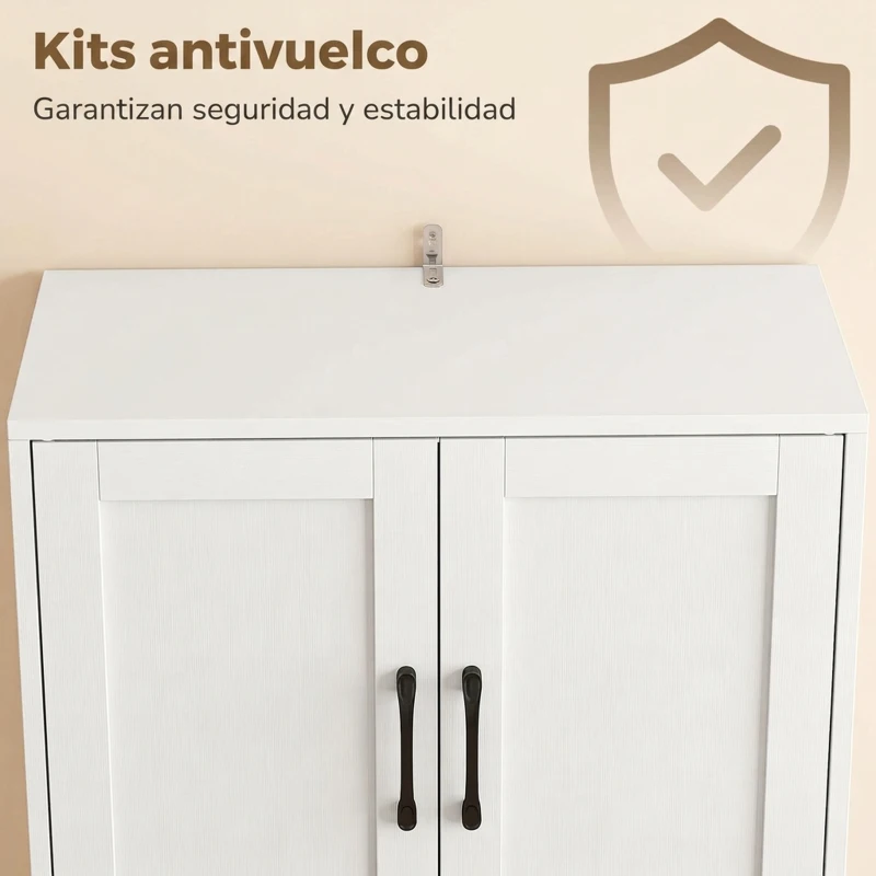 HOMCOM Alacena de Cocina de 170 cm con 4 Puertas Cierre Suave Cajón Estantes Ajustables Encimera para Microondas Blanco