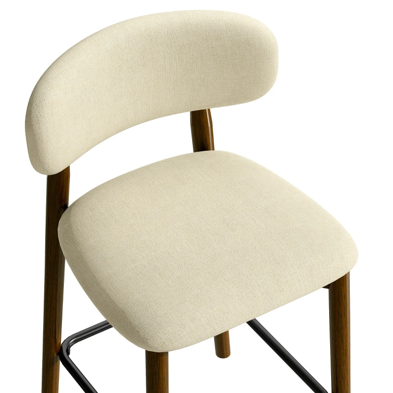 HOMCOM Lote de 2 Taburetes de Bar, Taburetes en Chenilla, Asiento Acolchado, Respaldo y Reposapiés, Patas de Madera, Beige