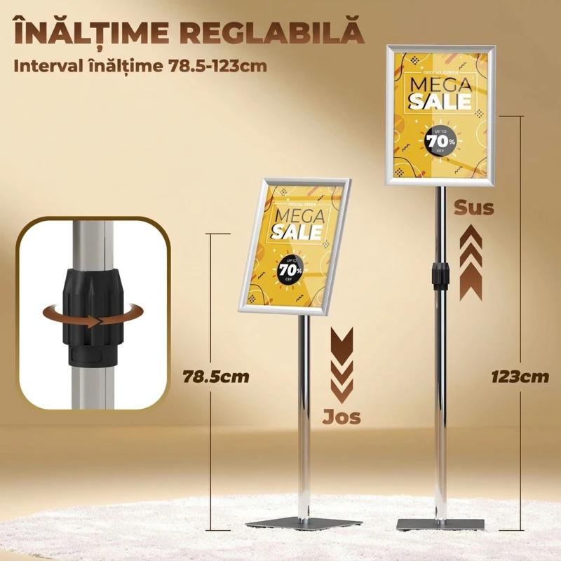 HOMCOM Suport pentru Poster A3 cu Înălțime și Înclinare Reglabilă, Oțel și Aluminiu, Argintiu