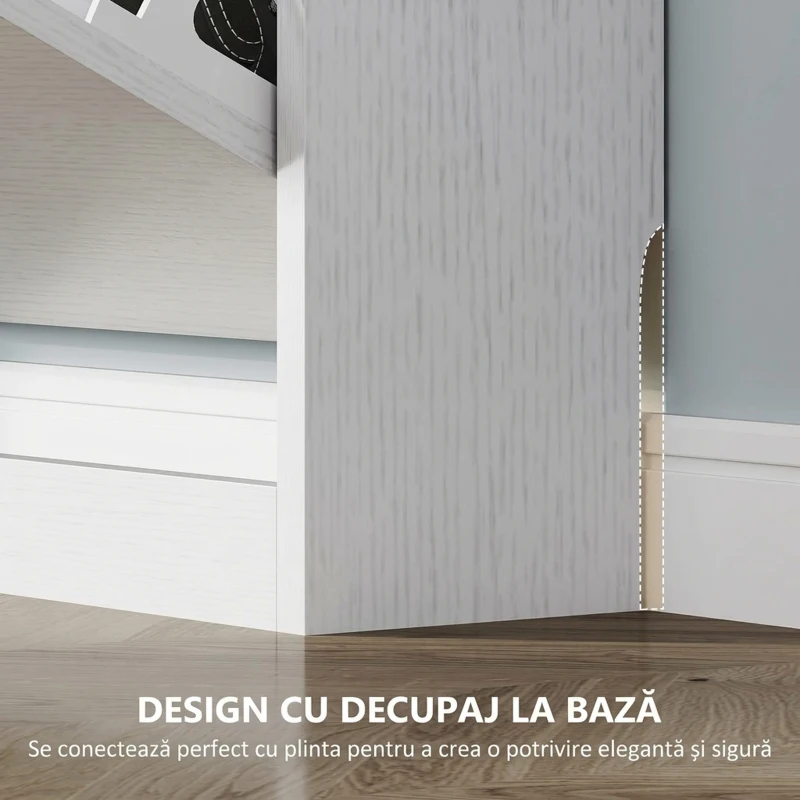 HOMCOM Pantofar Slim cu 3 Sertare Rabatabile cu Decupaj Inferior, din Lemn, 80x17x108 cm, Alb