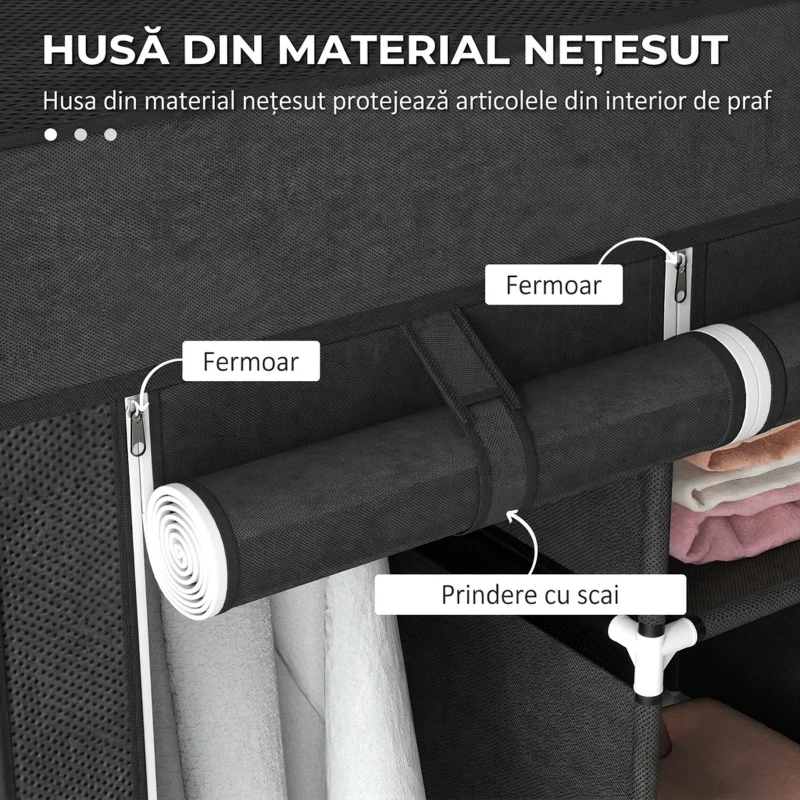 HOMCOM Dulap din Material Textil Pliabil Economisitor de Spațiu 125x43x162,5 cm Negru