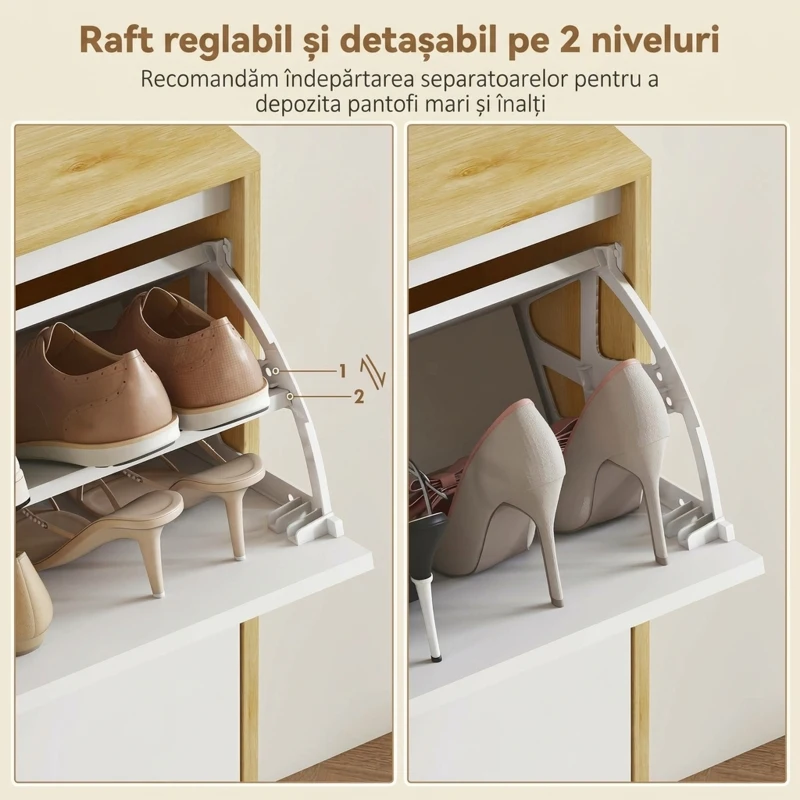 HOMCOM Dulap Slim Modern pentru Pantofi cu 4 Sertare Rabatabile, Capacitate 20 Perechi de Pantofi, 105x24x92.5 cm, Alb