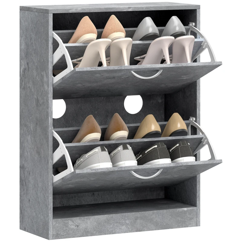 HOMCOM Mueble para Zapatos 12 Pares, Armario para Zapatos Estrecho Moderno, 2 Cajones Abatibles y Estantes Regulables, Gris