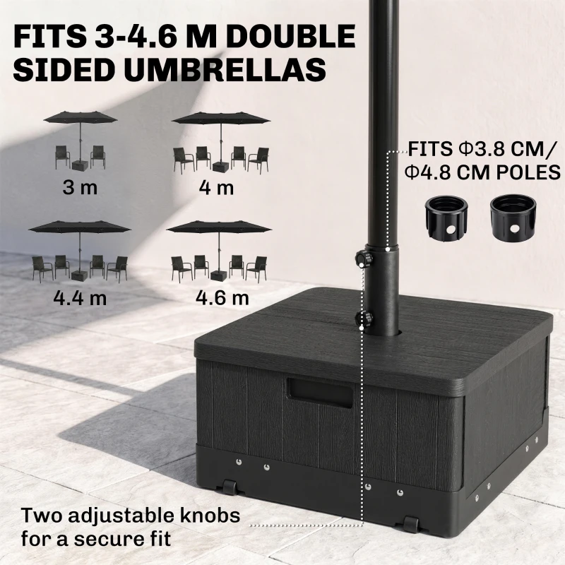 Outsunny 3-in-1 Parasolvoet, Bijzettafel, Bloembak, tot 80 kg zand, weerbestendig, Zwart(m-5)