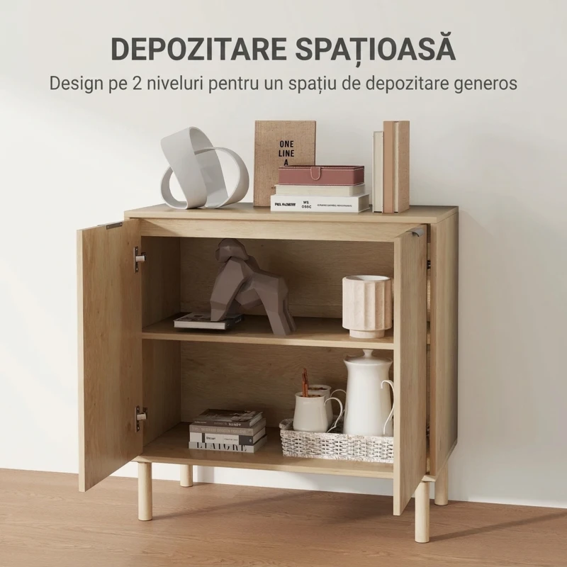 HOMCOM Dulap Mobil din Lemn cu 2 Niveluri și Raft Reglabil pe 3 Niveluri, 78x40x77,5 cm, culoare Stejar