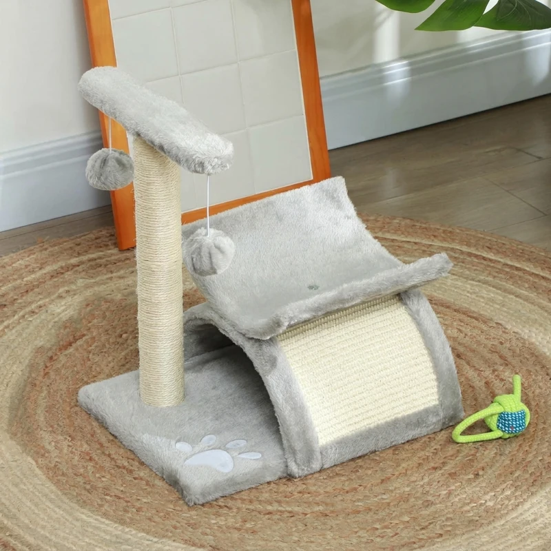 PawHut Ansamblu pentru pisici cu 2 mingii, 40x30x43cm, gri