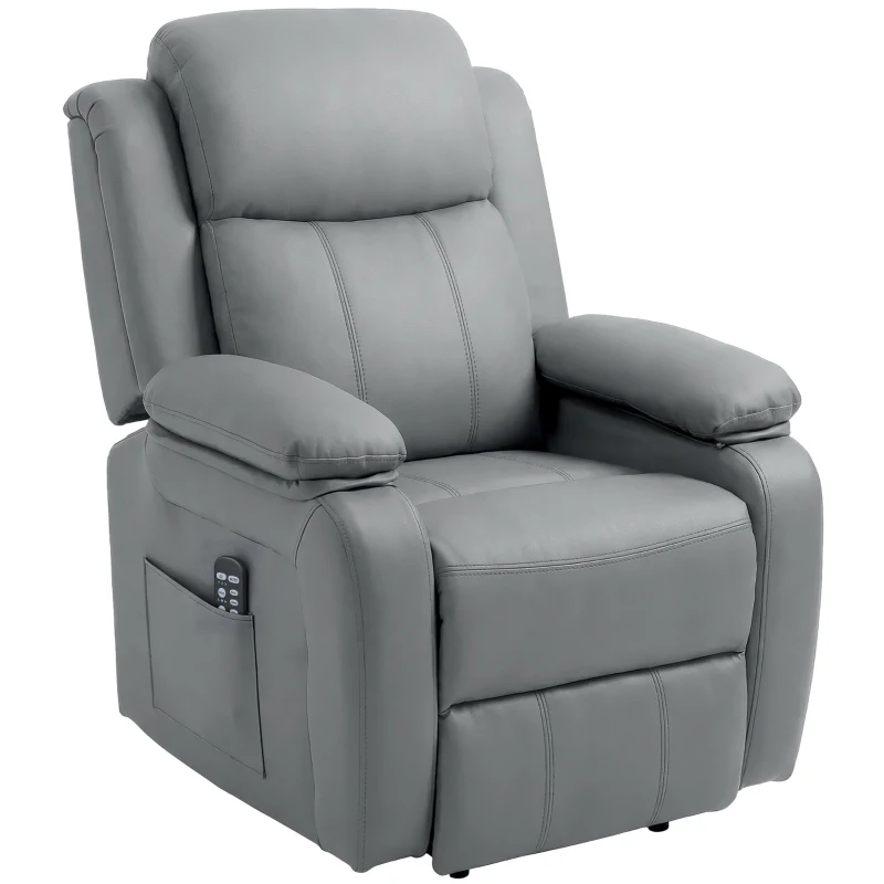HOMCOM Riser and Recliner Chair with Massage, PU Leather Power Electric Lift Chair for Elderly with High Back, Grey