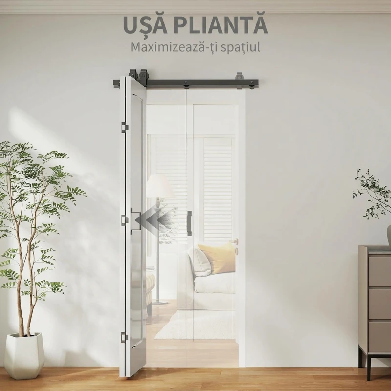 HOMCOM Ușă Glisantă Pliabilă Tip Carte cu Suprafață Vopsibilă, 90x210 cm, Albă
