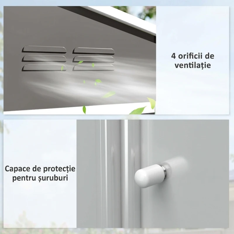 Outsunny Căsuță de grădină 2,3x1,7 m din oțel cu orificii de aerisire și uși duble glisante, efect lemn
