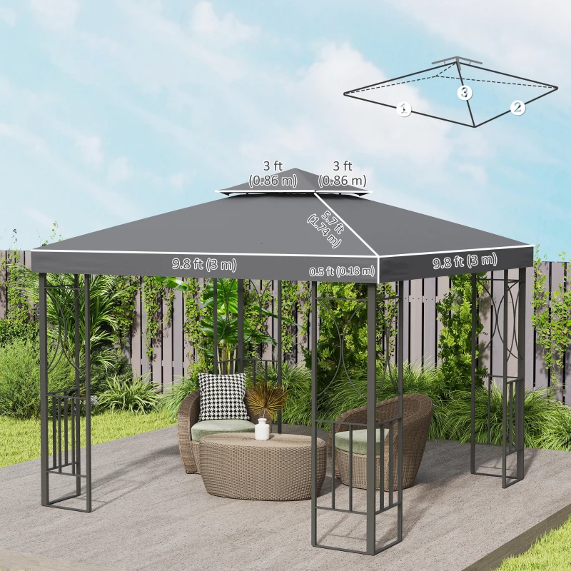 Outsunny Vervangend dak voor metalen tuinhuisje partytent tuinhuisje tuintentdak 3x3(m-4)