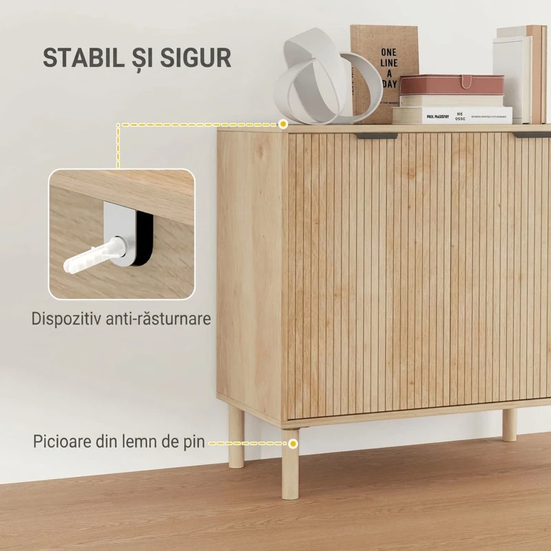 HOMCOM Dulap Mobil din Lemn cu 2 Niveluri și Raft Reglabil pe 3 Niveluri, 78x40x77,5 cm, culoare Stejar
