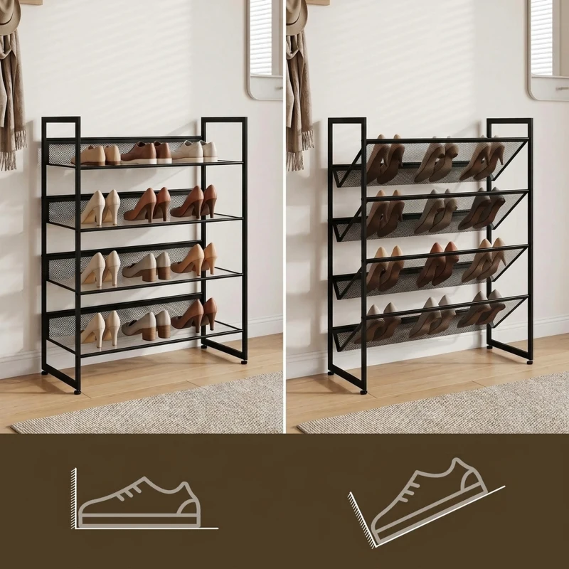 HOMCOM Schoenenrek met 4 planken, 72 x 30 x 82,7 cm, zwart