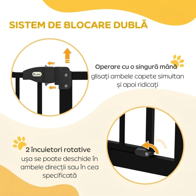 PawHut Poartă Extensibilă pentru Câini cu 4 Șuruburi Reglabile, din Metal și Plastic, 74-100x94 cm, Negru