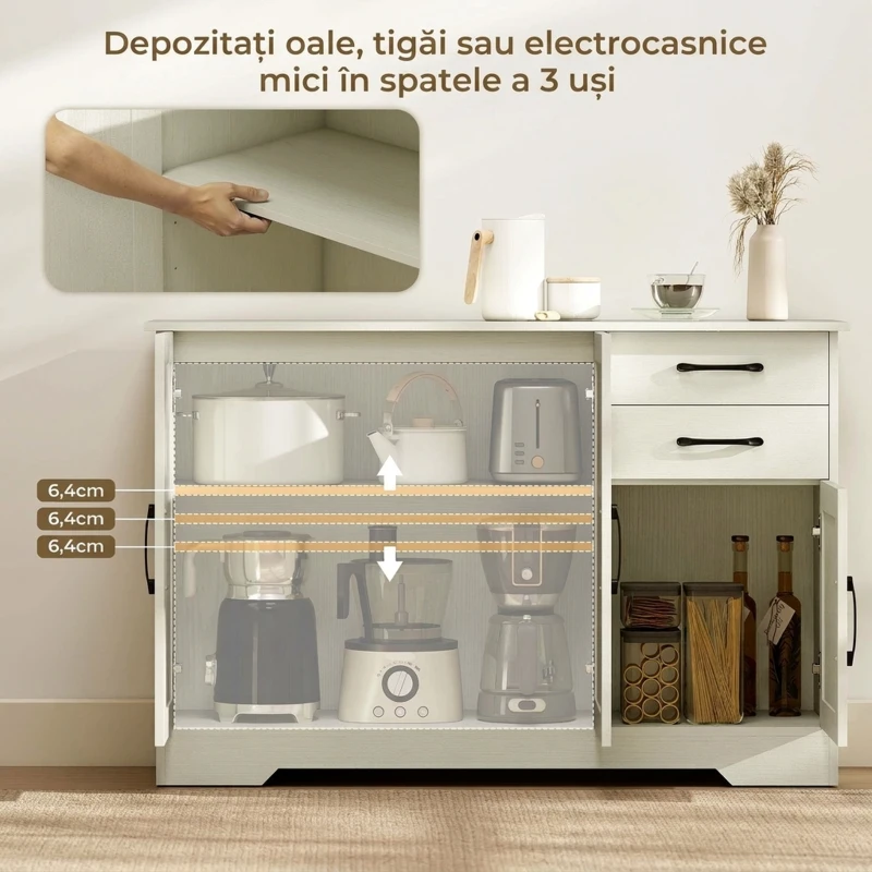 HOMCOM Mobilier Bucătărie cu 2 Sertare și 3 Dulapuri, Polițe Reglabile, 120 x 38 x 79 cm, Crem