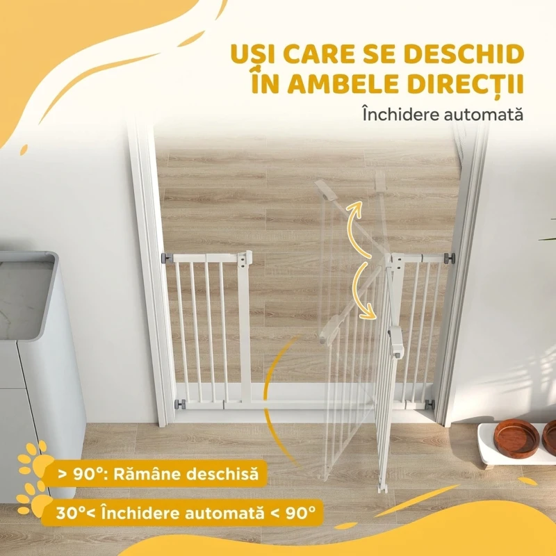PawHut Poartă pentru câini reglabilă până la 100 cm fără șuruburi, cu 2 extensii și înălțime de 72 cm, albă