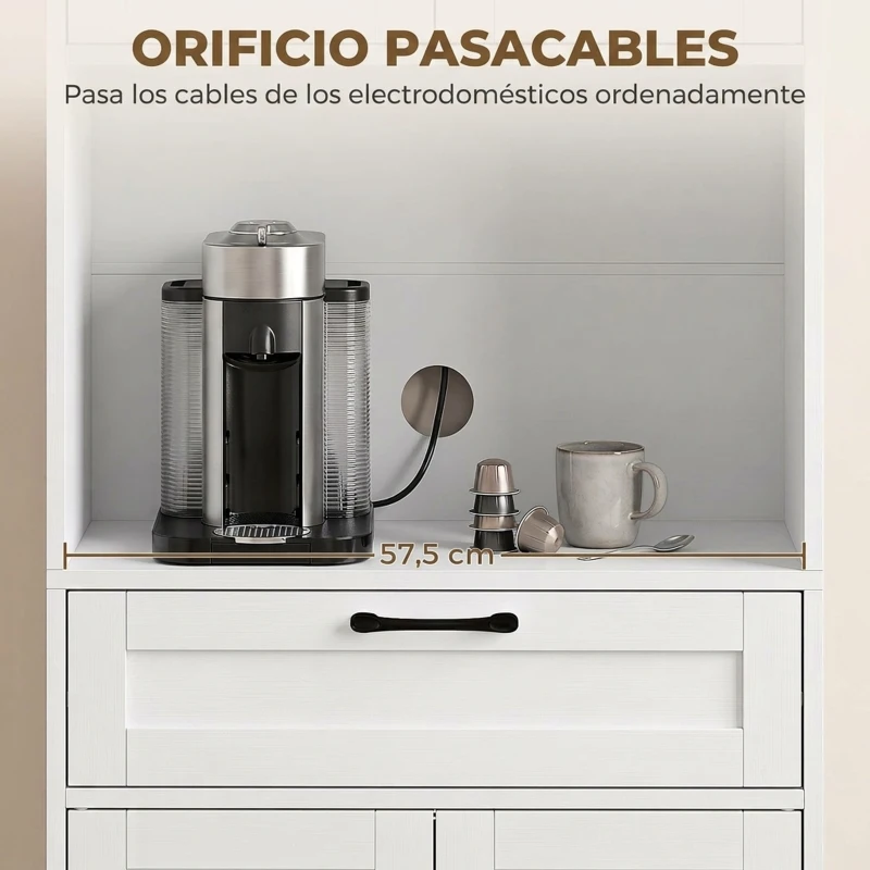 HOMCOM Alacena de Cocina de 170 cm con 4 Puertas Cierre Suave Cajón Estantes Ajustables Encimera para Microondas Blanco