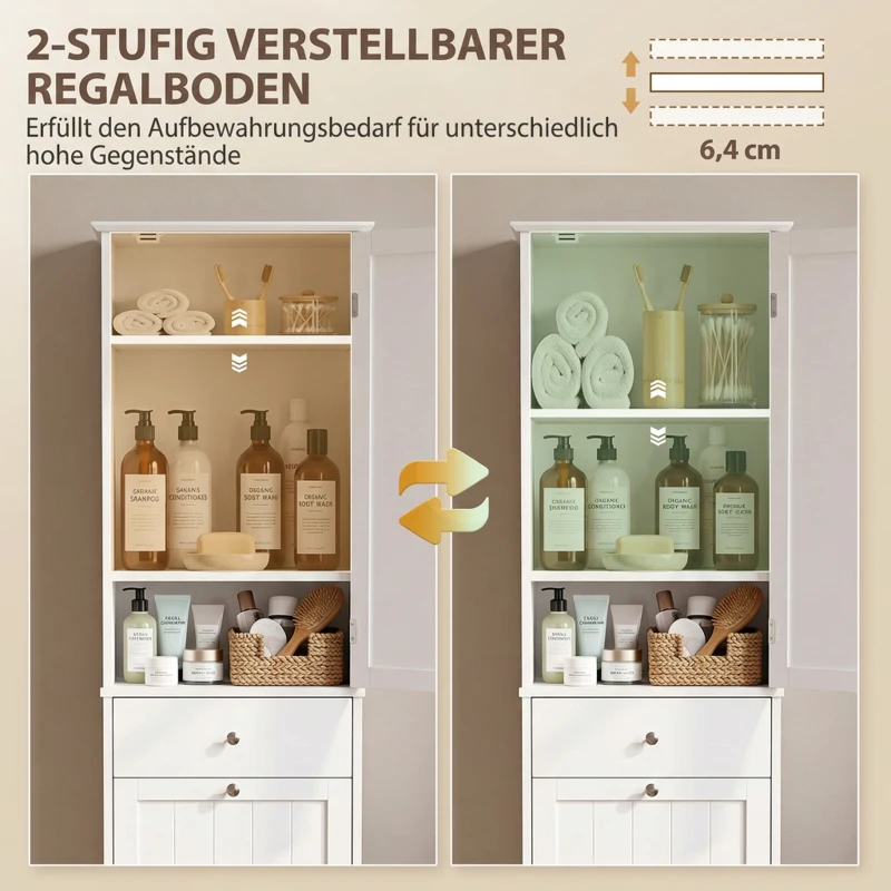 HOMCOM Smalle badkamerkast met kantelbaar wasvak, 180 cm, wit