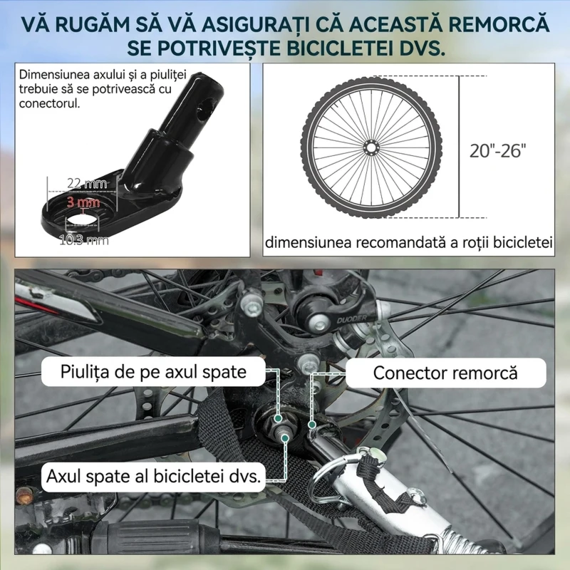 HOMCOM Remorcă Bicicletă cu Pereți Pliabili, Cârlig și 4 Reflectoare, din Oțel și PE, 139x71.5x49 cm, Negru(m-7)