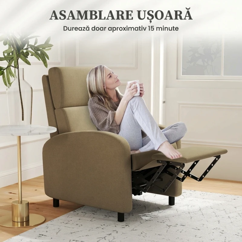HOMCOM Fotoliu Relax Reclinabil Manual la 160° cu Suport pentru Picioare, Bej