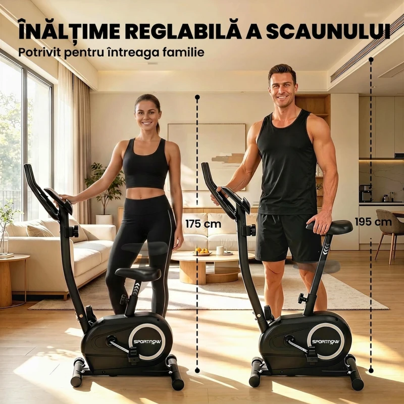 SPORTNOW Bicicletă Fitness cu 8 Niveluri de Rezistență Magnetică, Bicicletă cu Bluetooth, Șa Reglabilă, Ecran LCD, Senzor Puls, Suport Telefon, Bicicletă de Antrenament pentru Acasă