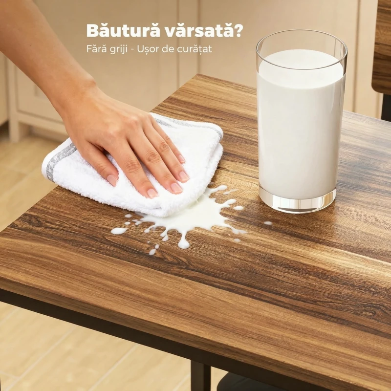HOMCOM Masă de bar cu 3 rafturi și 2 scaune cu suport pentru picioare și spătar, din lemn și oțel, negru și culoare nuc