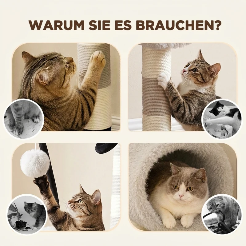 PawHut Kattenboom in schaapdesign met krabpalen, tunnel en speelgoed, 98 cm, lichtgrijs