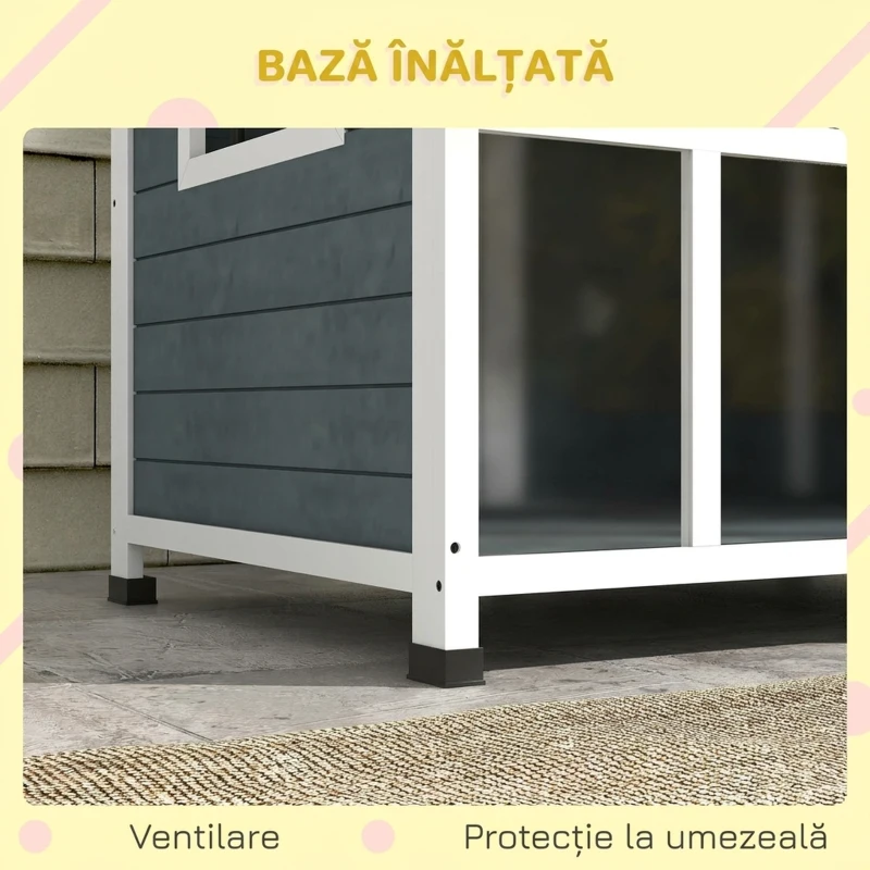 PawHut Cușcă pentru câini de talie medie, din lemn, pentru exterior, cu acoperiș rabatabil, 101x66.5x70.5 cm, gri