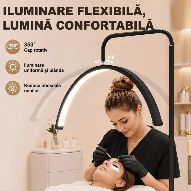 HOMCOM Lampă de Podea LED cu Cap Semilună, Înălțime și Temperatură de Culoare Reglabile, Telecomandă, Negru