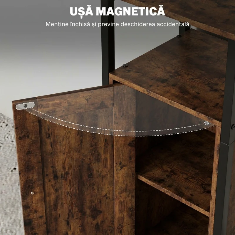 HOMCOM Noptieră Industrială cu 2 Rafturi și Compartiment Interior Reglabil, din Lemn și Oțel, 34x30x80 cm, Maro