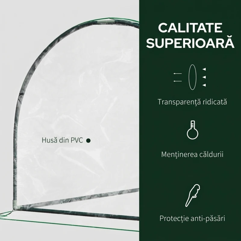 Outsunny Seră de grădină în formă de tunel din oțel cu acoperire din PVC, 200x100x80 cm, transparentă și verde