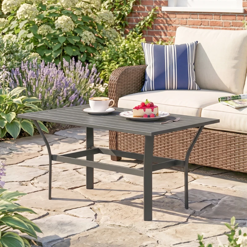 Outsunny Balkontafel Metaal met Lamellenontwerp Weerbestendig, Koffietafel, Tuintafel 91,5 x 55 x 45 cm Donkergrijs