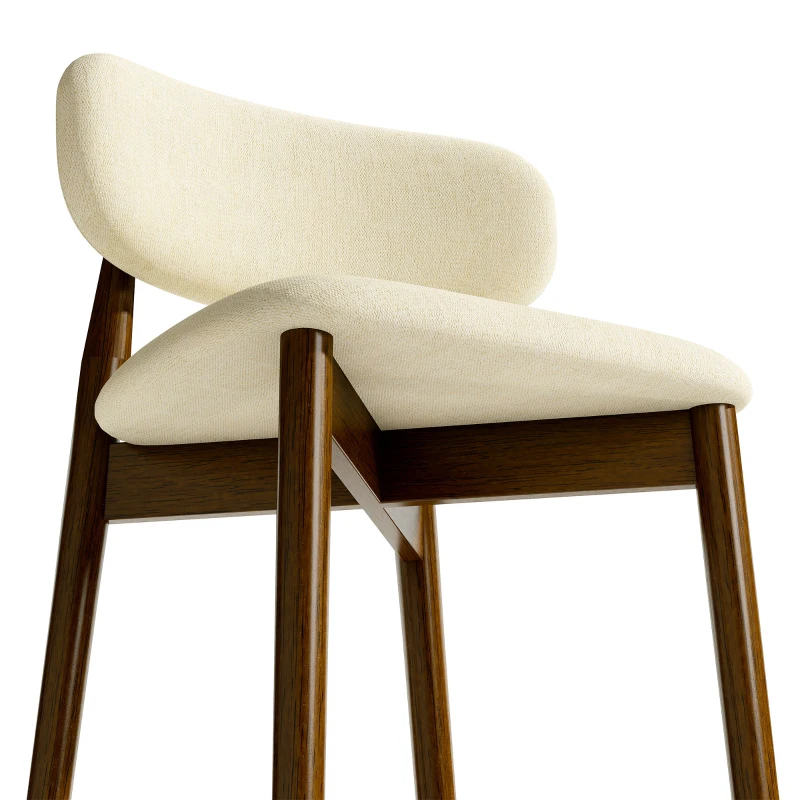 HOMCOM Lote de 2 Taburetes de Bar, Taburetes en Chenilla, Asiento Acolchado, Respaldo y Reposapiés, Patas de Madera, Beige