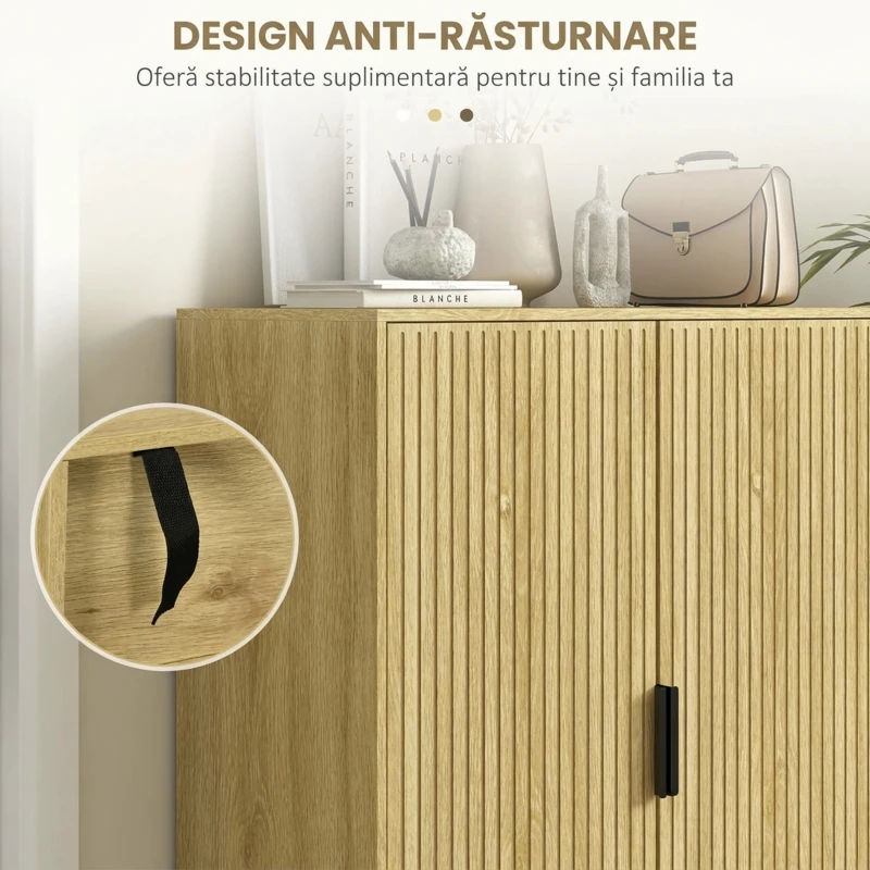 HOMCOM Pantofar Compact pentru 15 Perechi de Pantofi, cu 4 Rafturi Reglabile, 80x38x110cm, Stejar