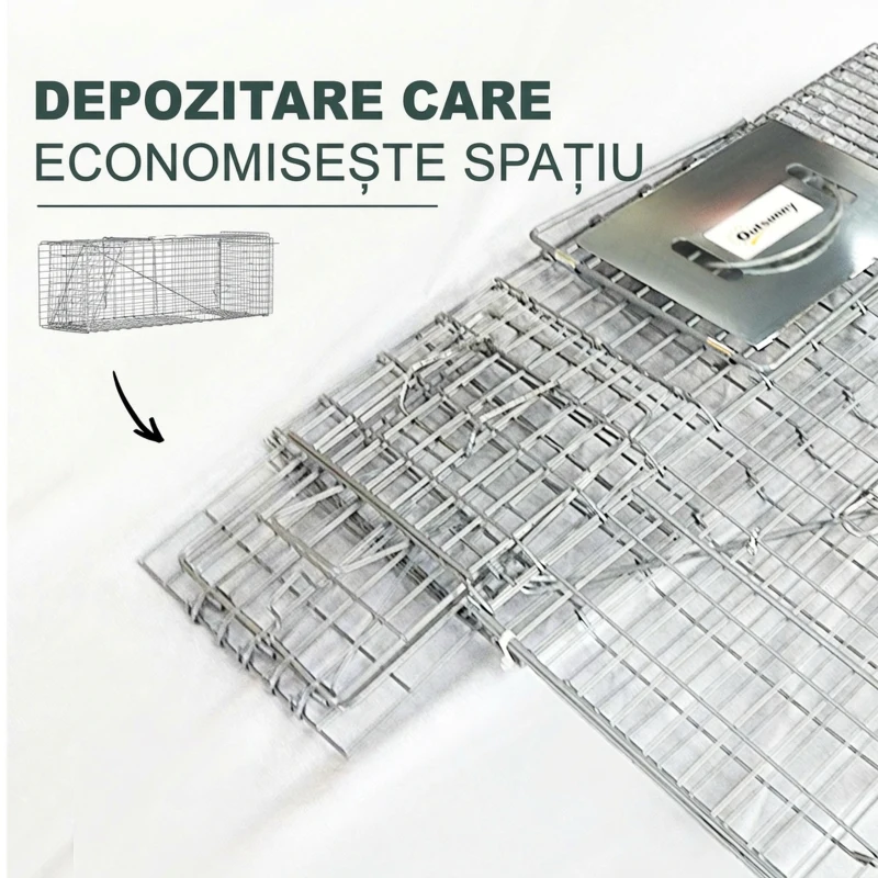 Outsunny Cușcă Capcană pliabilă din oțel pentru șobolani, șoareci și nutrii, 93x31x34,5cm, Argintiu