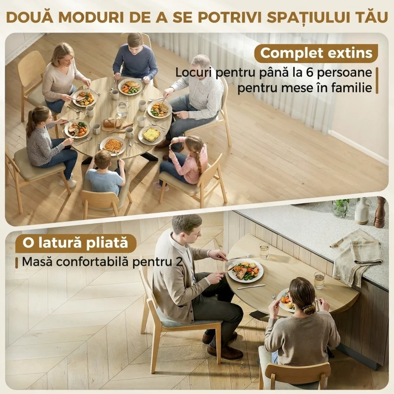 HOMCOM Masă Pliabilă pentru 2-6 Persoane, Cadru Dublu X din Oțel, Finisaj Natural